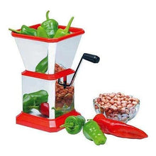 Stainless steel chopper for cutting vegetables.